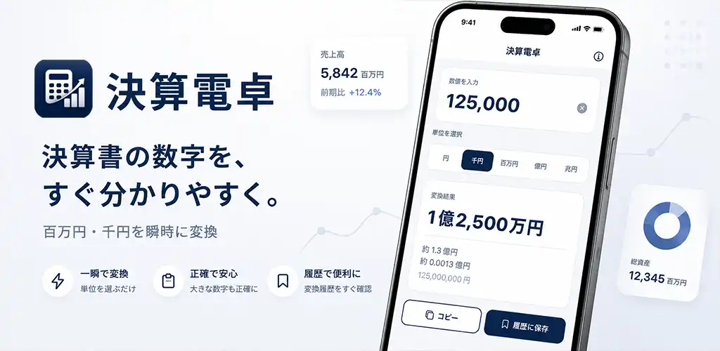 有料版 決算電卓 - 百万円・千円をかんたん変換